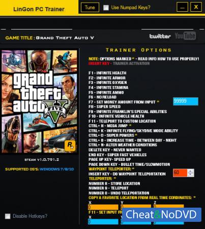 Grand Theft Auto 5  Trainer +24 GTA V 1.0.791.2 {LinGon}