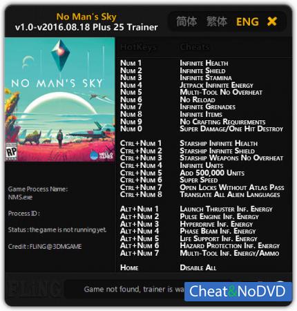 No Man's Sky  Trainer +25 v1.0 - Update 2016.08.18 {FLiNG}