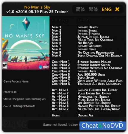 No Man's Sky  Trainer +25 v1.0 - Update 2016.08.19 {FLiNG}