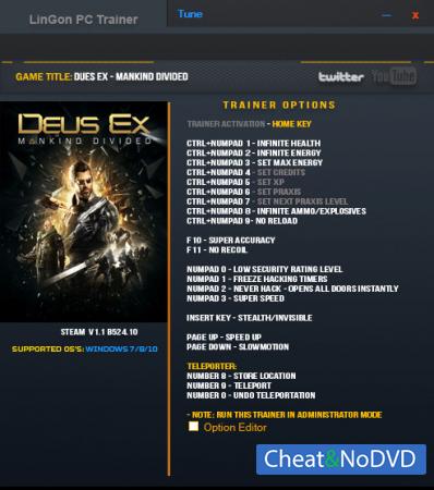 Deus Ex: Mankind Divided  Trainer +20 v1.1 Build 524.10 {LinGon}