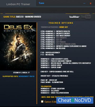 Deus Ex: Mankind Divided  Trainer +20 v1.3 Build 524.17 {LinGon}