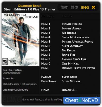 Quantum Break  Trainer +13 v1.0  Steam Edition {FLiNG}