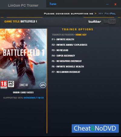 Battlefield 1  Trainer +7 Origin Early Acces {LinGon}