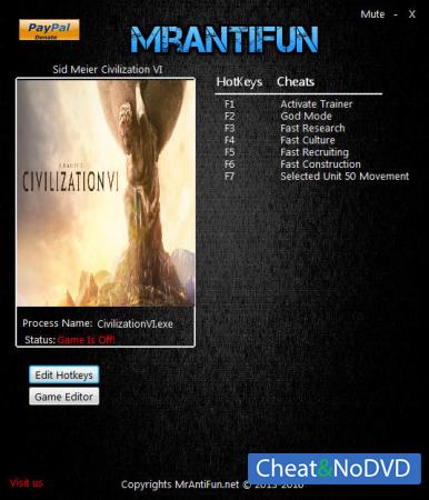 Sid Meiers Civilization 6  Trainer +6 v1.0.0.26 {MrAntiFun}