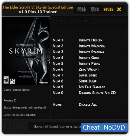 The Elder Scrolls 5: Skyrim Special Edition  Trainer +10 v1.0 {FLiNG}