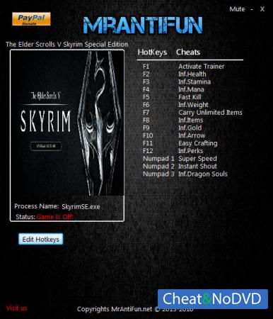 The Elder Scrolls 5: Skyrim Special Edition  Trainer +14 v1.1.47.0.8 {MrAntiFun} 