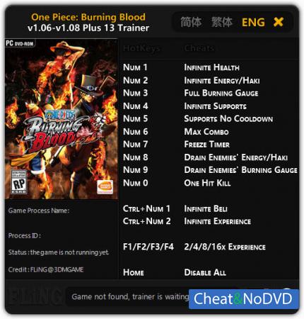 One Piece: Burning Blood  Trainer +13 v1.06 - 1.08 {FLiNG}