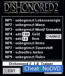 Dishonored 2  Trainer +9 v1.0 {dR.oLLe}