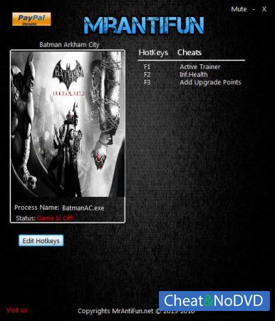 Batman: Arkham City  Trainer +2 v1.1.0.0 {MrAntiFun}