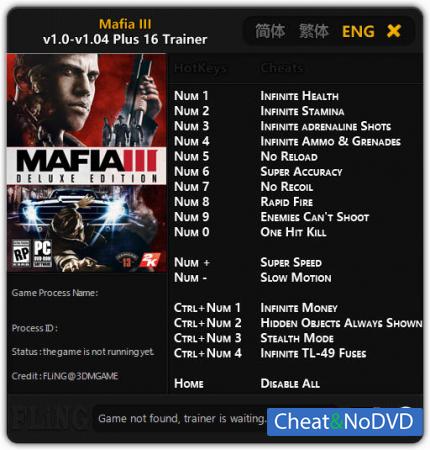 Mafia 3  Trainer +16 v1.0 - 1.04 {FLiNG}