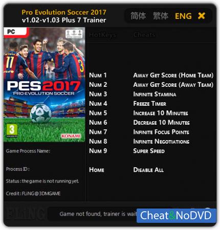 Pro Evolution Soccer 2017  Trainer +7 v1.02 - 1.03 {FLiNG}