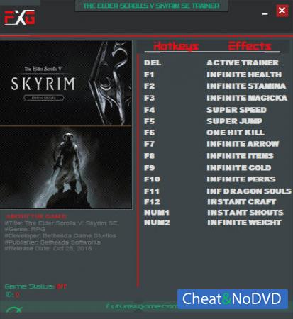 The Elder Scrolls 5: Skyrim Special Edition  Trainer +14 v1.1.47.0.8 {FutureX}