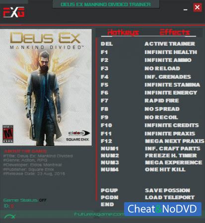 Deus Ex: Mankind Divided  Trainer +19 v1.11: Build 616 {FutureX}