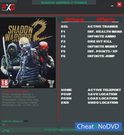 Shadow Warrior 2  Trainer +9 v1.1.30.0 {FutureX}