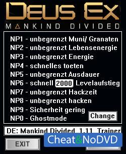 Deus Ex: Mankind Divided  Trainer +10 v1.11 {dR.oLLe}