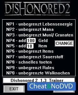 Dishonored 2  Trainer +10 v1.3 {dR.oLLe}