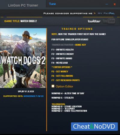 Watch Dogs 2  Trainer +11 v1.6.xxx {LinGon}