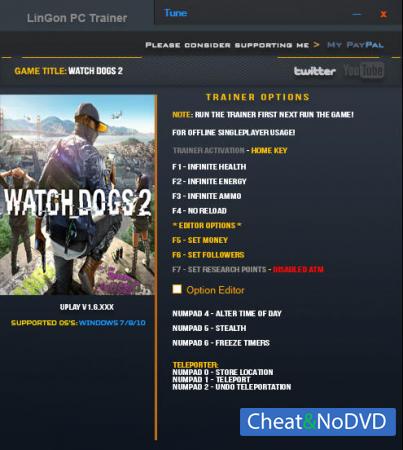 Watch Dogs 2  Trainer +11 v1.6 Update 11.12.2016 {LinGon}