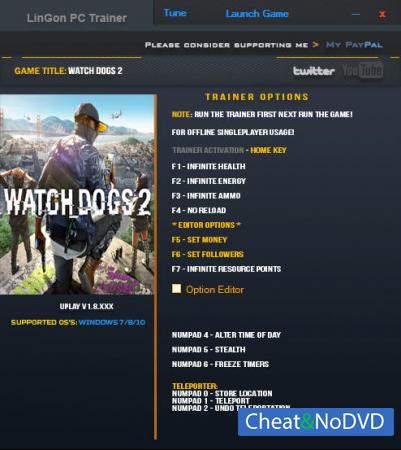 Watch Dogs 2  Trainer +11 v1.8 {LinGon}