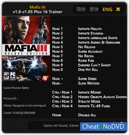 Mafia 3  Trainer +16 v1.0 - 1.05 {FLiNG}