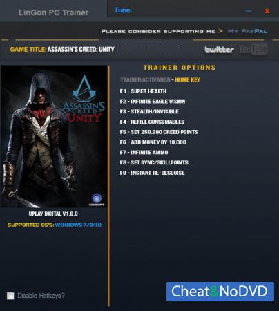 Assassin's Creed: Unity  Trainer +9 v1.6.0 Update 04.01.2017 {LinGon}