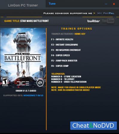 Star Wars: Battlefront 2015  Trainer +8 v1.0.7.64833 {LinGon}