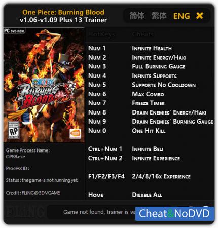 One Piece: Burning Blood  Trainer +13 v1.06 - 1.09 {FLiNG}