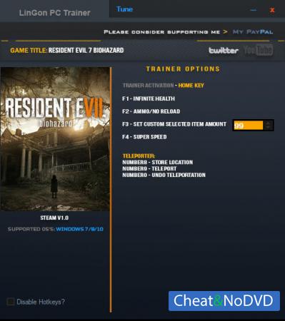 Resident Evil 7: Biohazard  Trainer +6 v1.01 {LinGon}