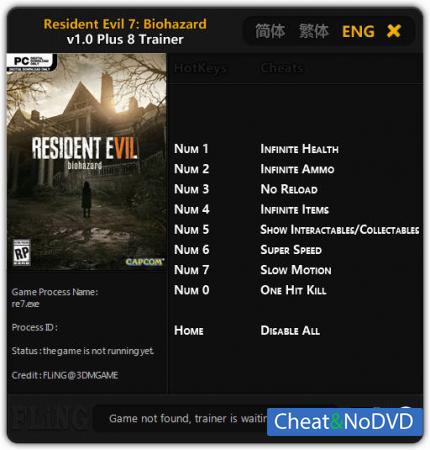 Resident Evil 7: Biohazard  Trainer +8 v1.00 {FLiNG}