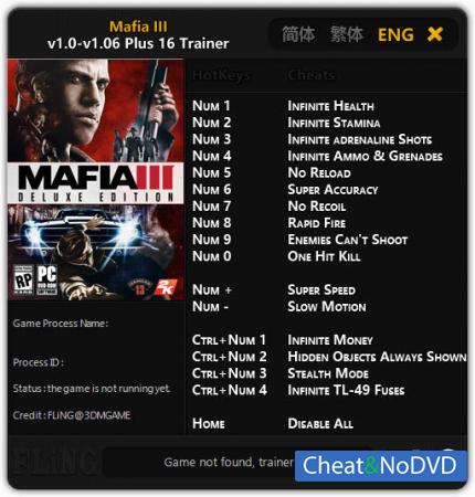 Mafia 3  Trainer +16 v1.0 - 1.06 {FLiNG}