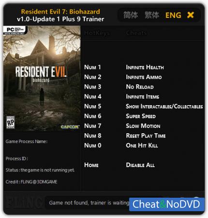 Resident Evil 7: Biohazard  Trainer +9 v1.00 Update 1 {FLiNG}