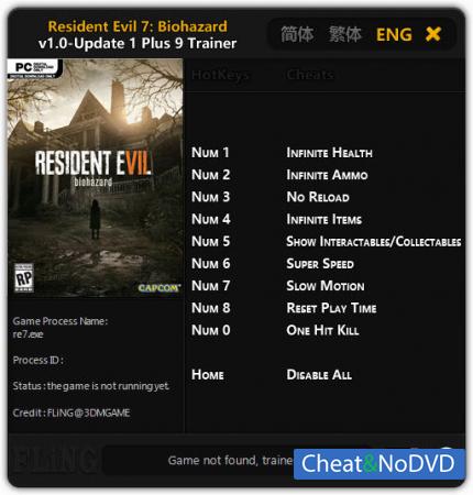 Resident Evil 7: Biohazard  Trainer +9 v1.00 Update 1 30.01.2017 {FLiNG}