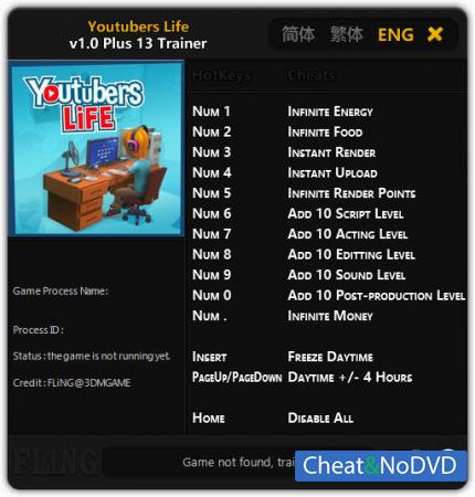 Youtubers Life  Trainer +13 v1.0 {FLiNG}
