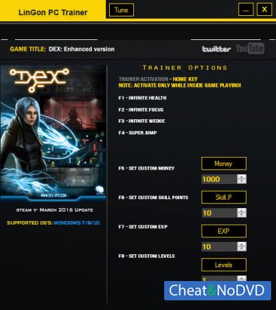 Dex: Enhanced Edition  Trainer +8 Update March 2016 {LinGon}