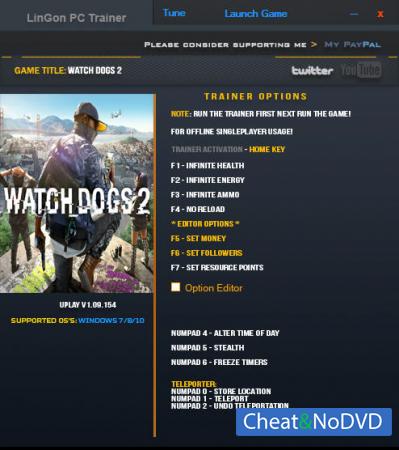 Watch Dogs 2  Trainer +11 v1.09.154 64bit {LinGon}