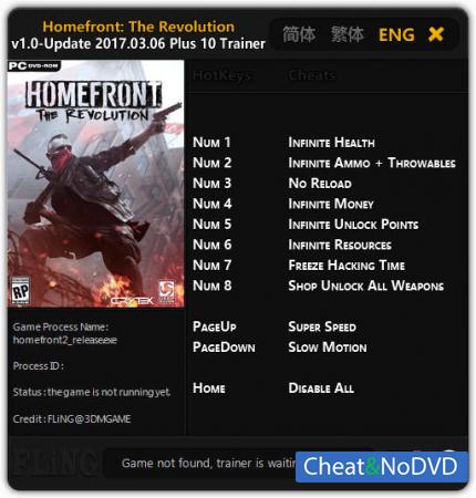 Homefront: The Revolution  Trainer +10 v1.0 - Update 06.03.2017 {FLiNG}