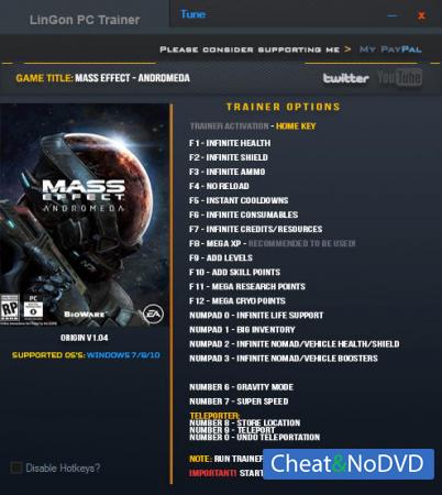 Mass Effect: Andromeda  Trainer +20 v1.04 {LinGon}