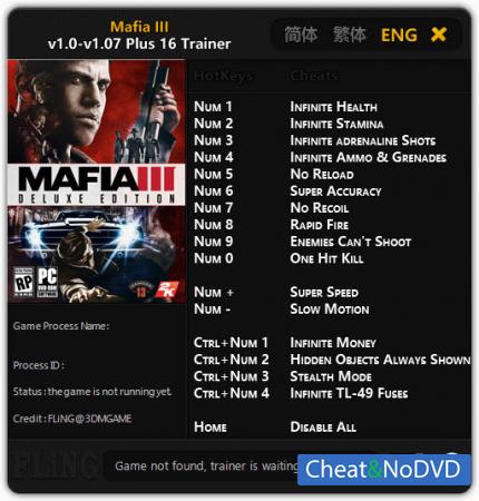 Mafia 3  Trainer +16 v1.0 - 1.07 {FLiNG}