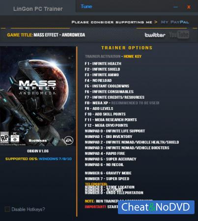 Mass Effect: Andromeda  Trainer +23 v1.06 {LinGon}