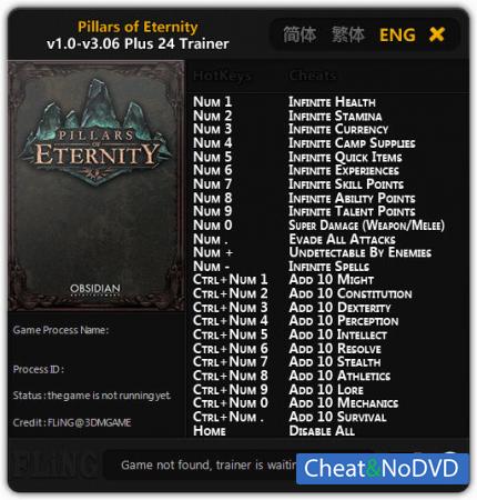 Pillars of Eternity  Trainer +24 v1.0 - 3.06 {FLiNG}