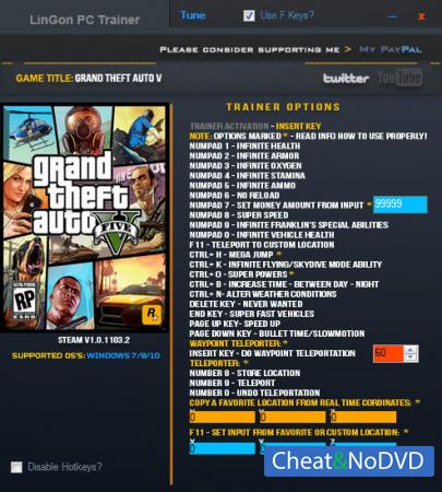 Grand Theft Auto 5  Trainer +24 GTA V v1.0.1103.2 {LinGon}