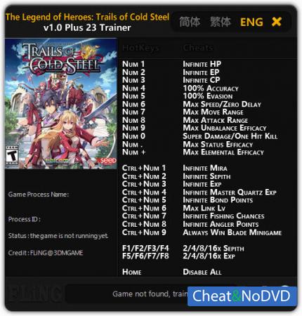 The Legend of Heroes: Trails of Cold Steel  Trainer +23 v1.0 {FLiNG}