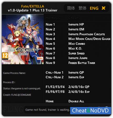 Fate/EXTELLA  Trainer +13 v1.0 - Update 1 {FLiNG}