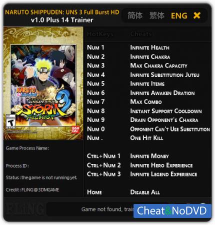 Naruto Shippuden: Ultimate Ninja Storm 3 Full Burst HD  Trainer +14 v1.0 {FLiNG}