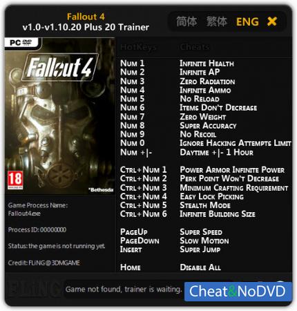 Fallout 4  Trainer +20 v1.0 - 1.10.20 {FLiNG}