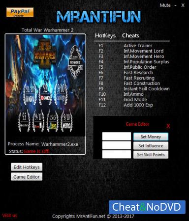 Total War: Warhammer 2  Trainer +14 v1.0.0 Build 4426 {MrAntiFun}