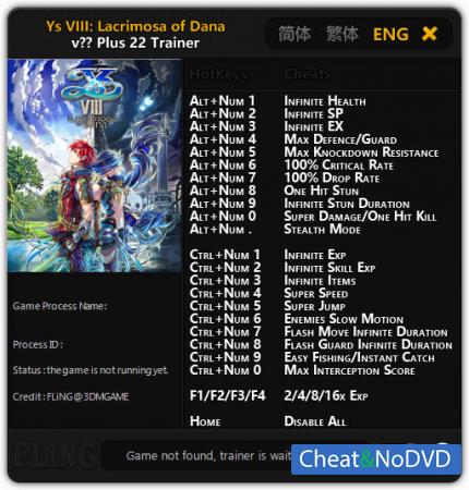 Ys VIII: Lacrimosa of DANA  Trainer +22 All Version {FLiNG}