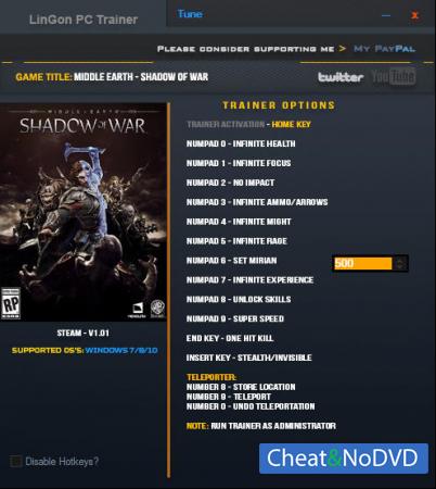 Middle-earth: Shadow of War  Trainer +14 v1.01 {LinGon} 