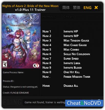 Nights of Azure 2: Bride of the New Moon  Trainer +11 v1.0 {FLiNG}