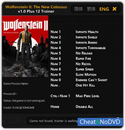 Wolfenstein 2: The New Colossus  Trainer +12 v1.0 {FLiNG}